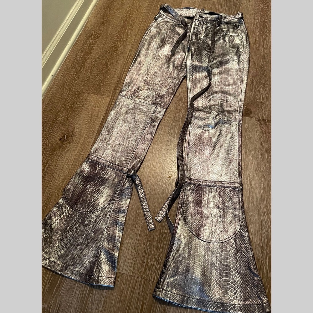 Diesel Black Gold - Cow Leather Bootcut Pants with Belt